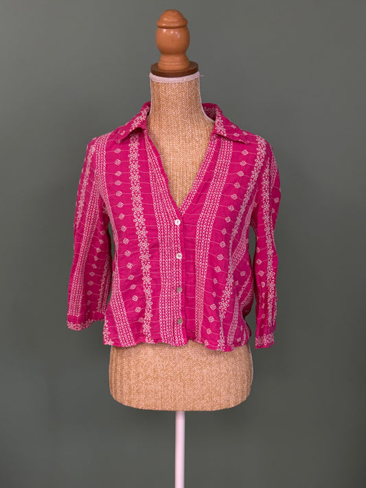 Chemise bohème brodée fuchsia ZARA 100 % coton – Taille S