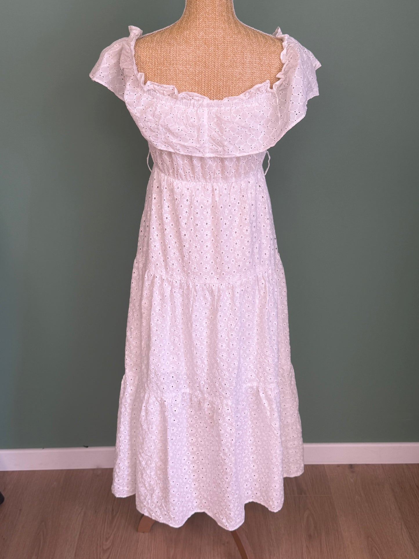 Robe longue blanche en broderie anglaise femme S
