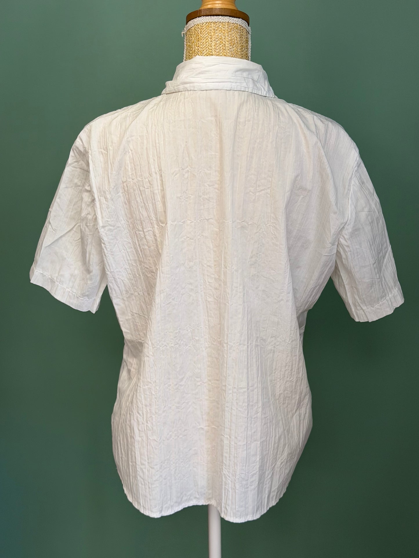 Chemisier blanc brodé manches courtes femme XL