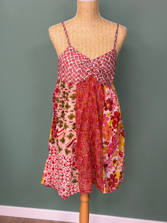 Robe bohème patchwork multicolore à fines bretelles - Taille M