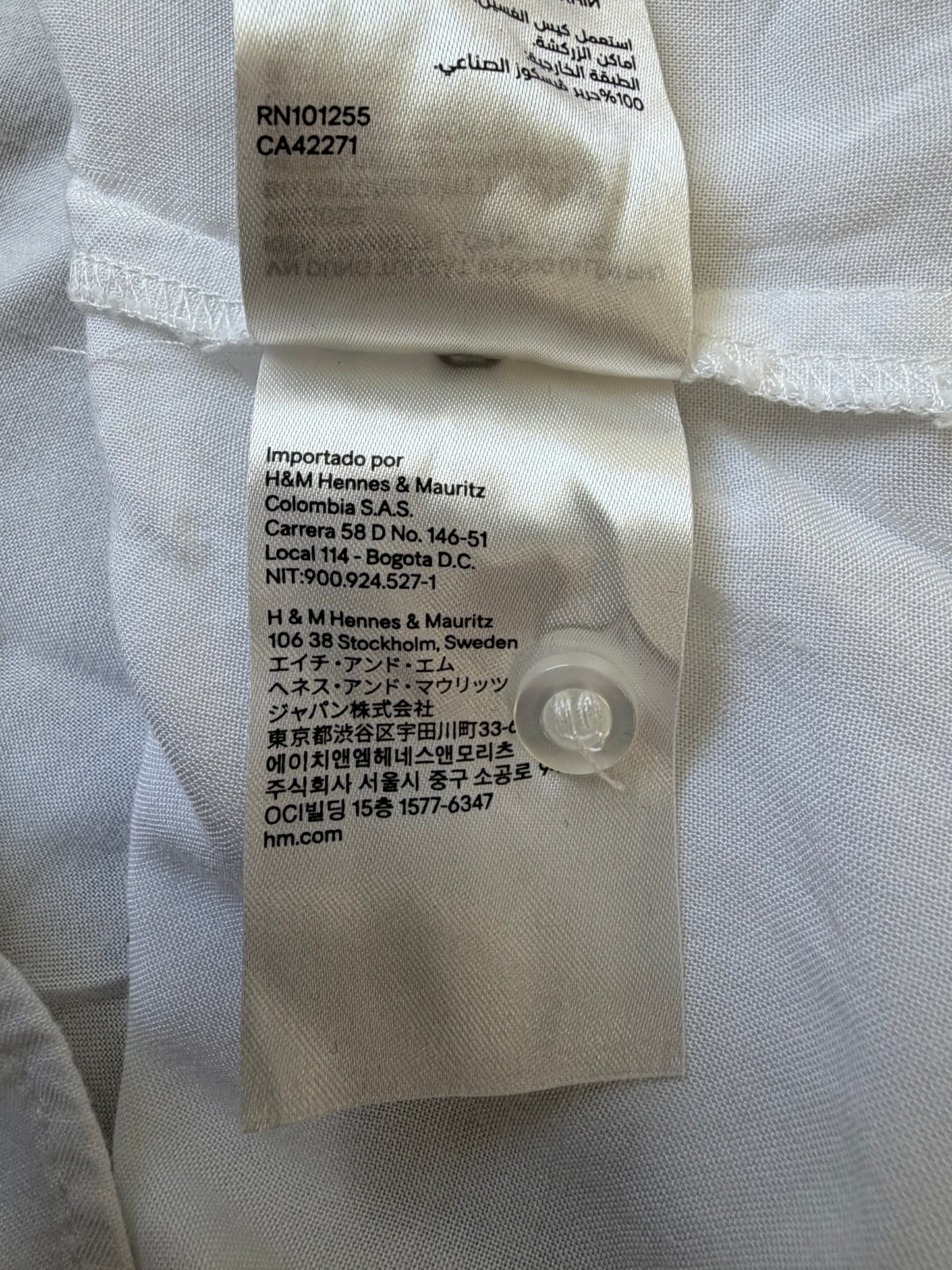 Chemisier blanc brodé fleuri manches 3/4 H&M femme L