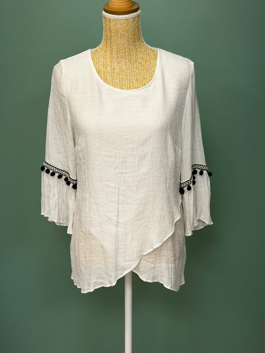 Blouse blanche fluide à pompons femme taille M
