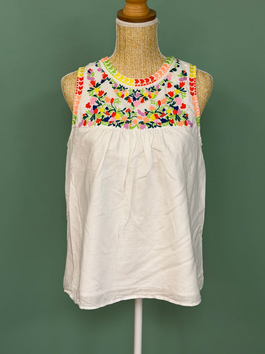 Débardeur en lin et coton brodé multicolore blanc – Taille L
