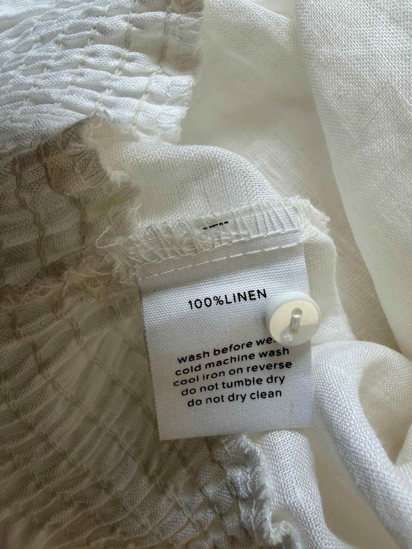 Blouse blanche en lin à taille smockée femme L