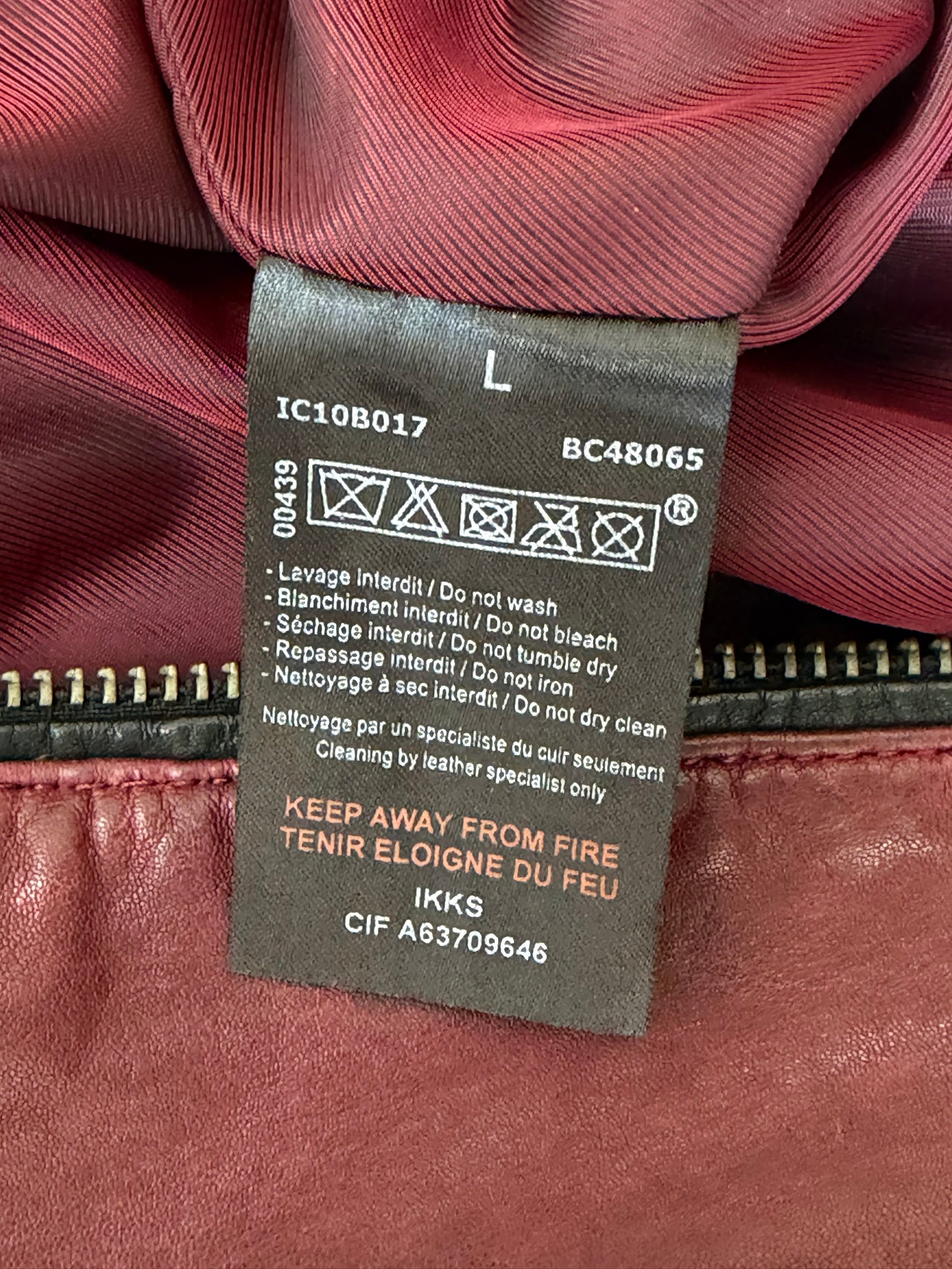 Veste en cuir IKKS bordeaux & noir