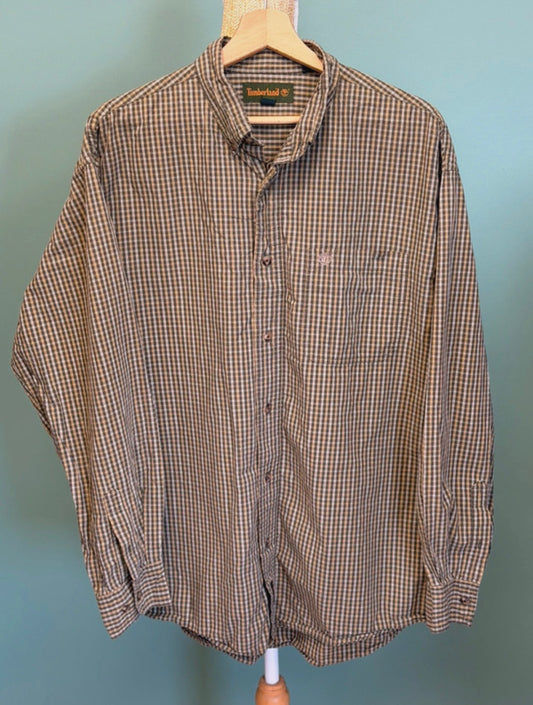 Chemise à carreaux kaki, beige et gris - Timberland - Taille XL