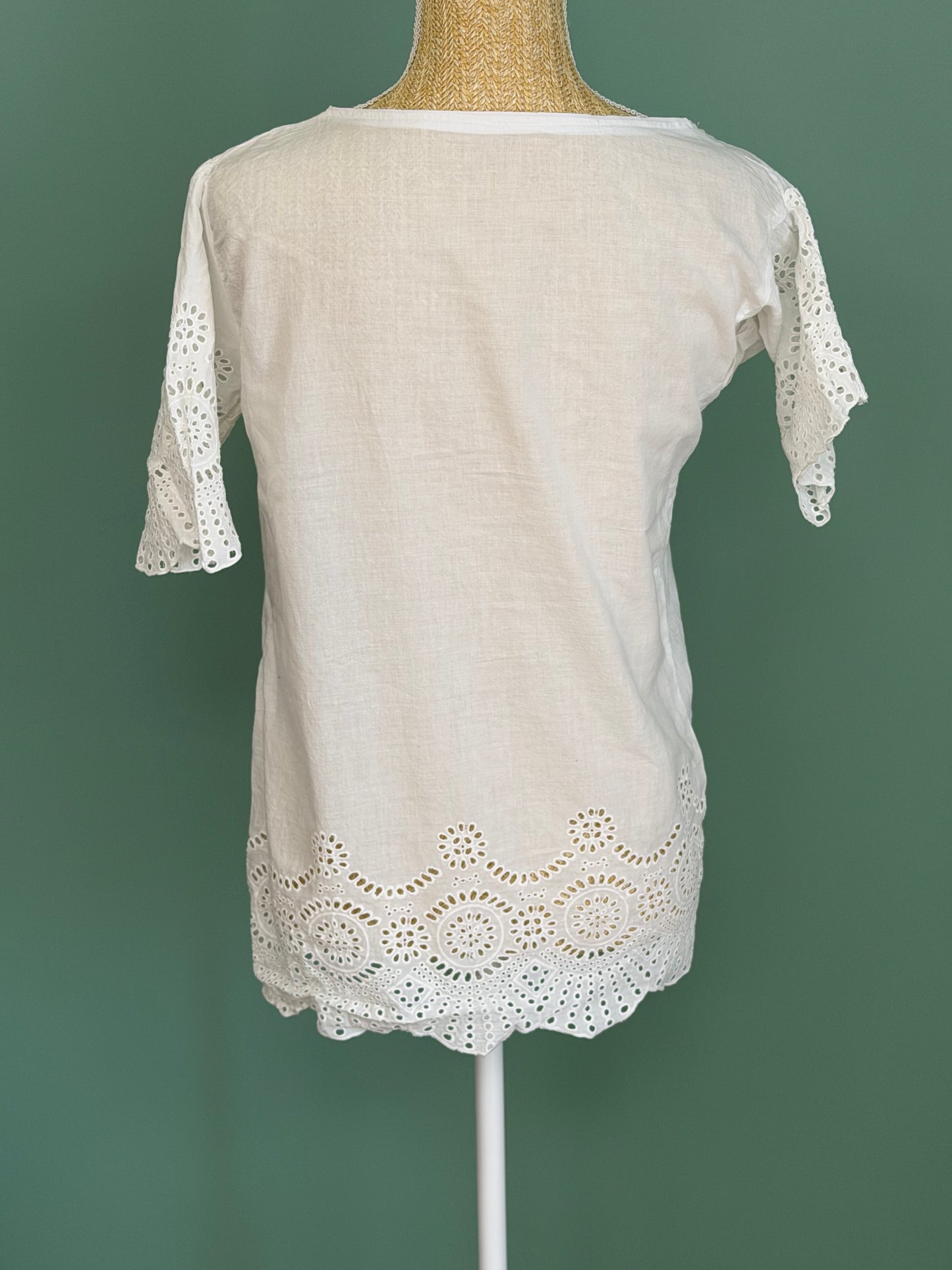 Tunique blanche en lin et broderie anglaise femme M