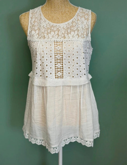 Tunique Bohème Blanche Broderie Anglaise & Dentelle - Taille M