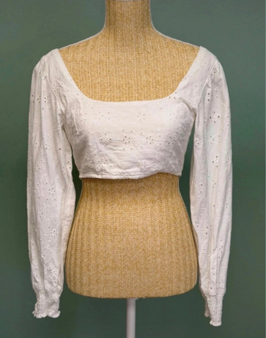 Crop top blanc broderie anglaise – Taille S