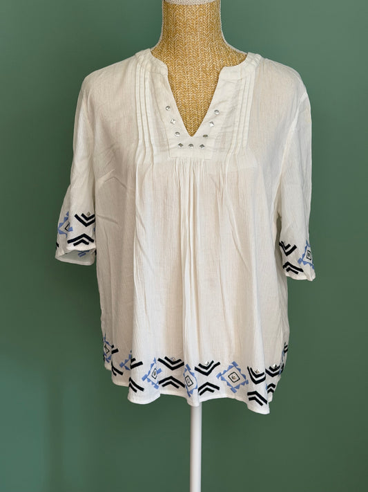 Blouse bohème blanche brodée femme manches 3/4 taille XL
