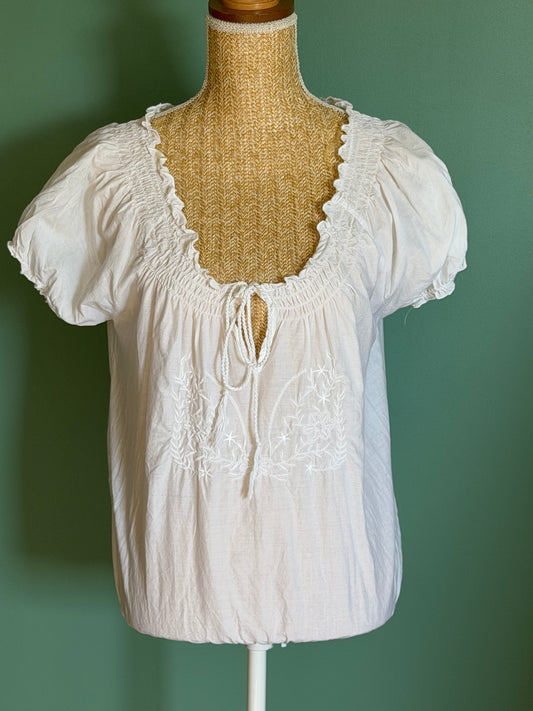 Blouse blanche bohème manches bouffantes