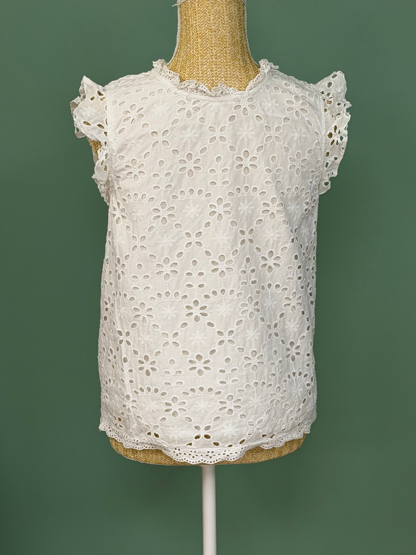 Blouse en broderie anglaise blanche à manches volantées – Taille M