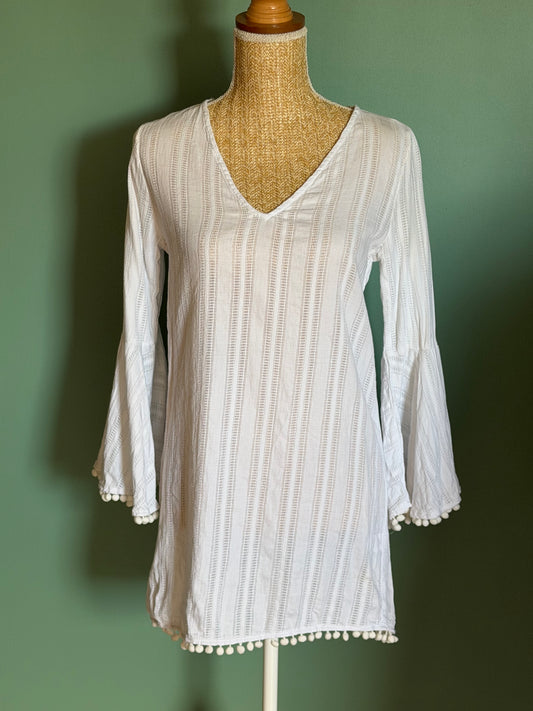 Robe / tunique blanche bohème à pompons