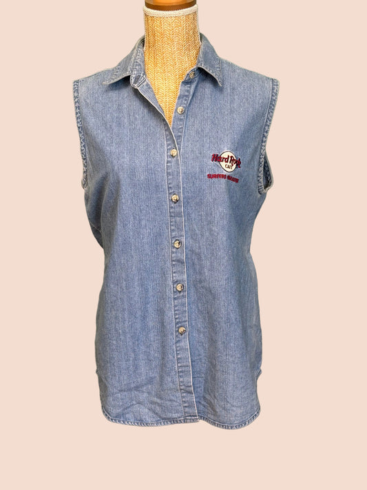Chemise Denim Sans Manches Y2K - Hard Rock Café - XL Hard Rock Cafe