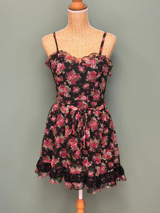 Robe Fleurie Noire & Rose Esprit Bohème Romantique - Taille M