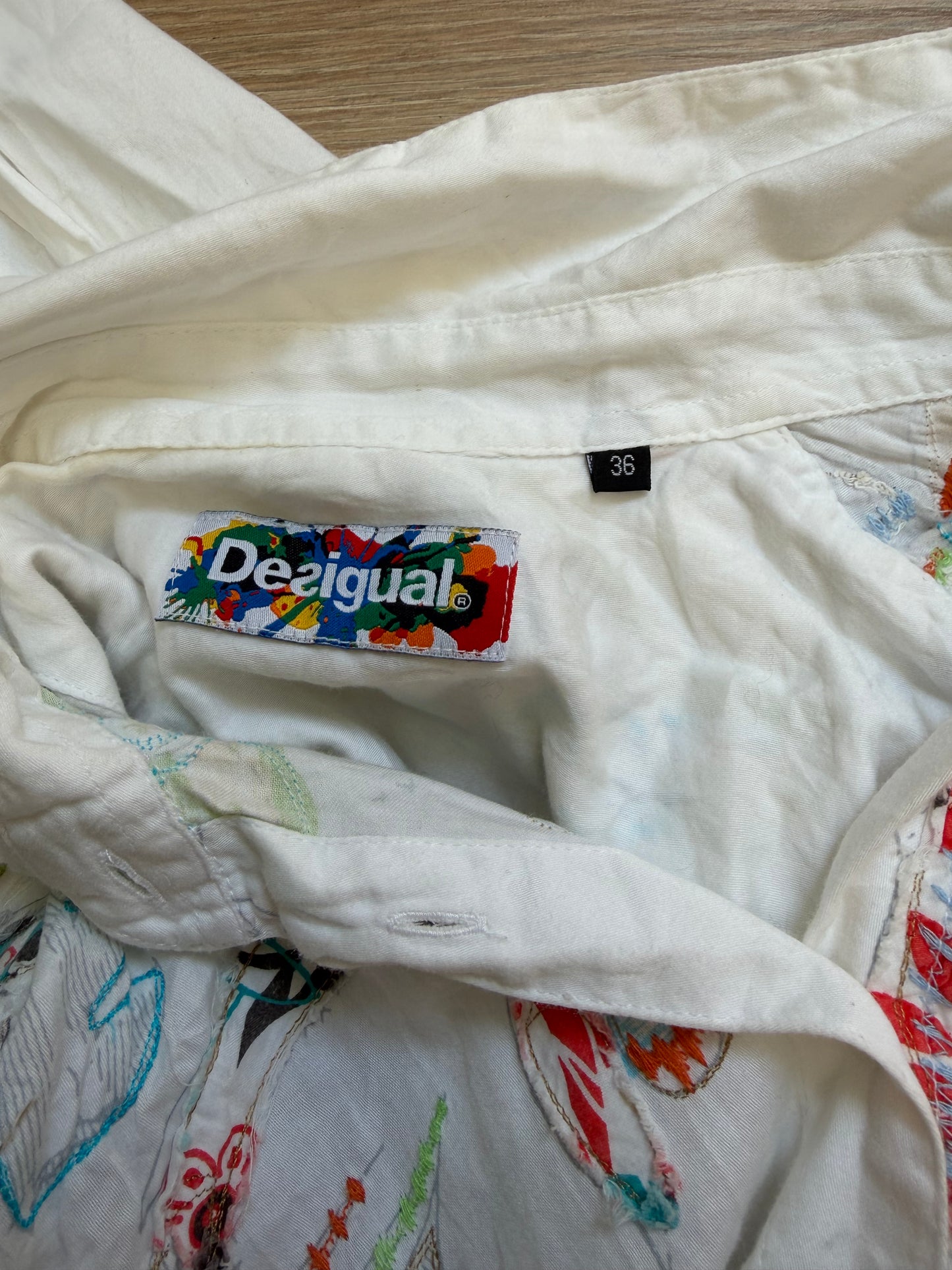 Chemise Desigual blanche brodée multicolore femme T36