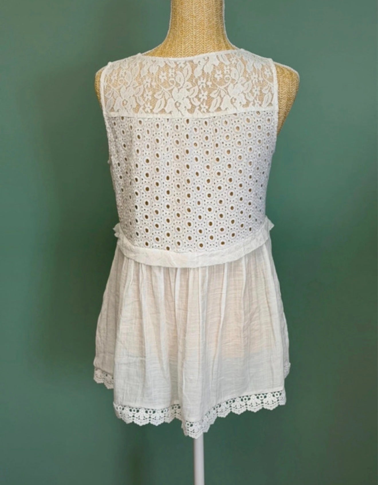 Tunique Bohème Blanche Broderie Anglaise & Dentelle - Taille M