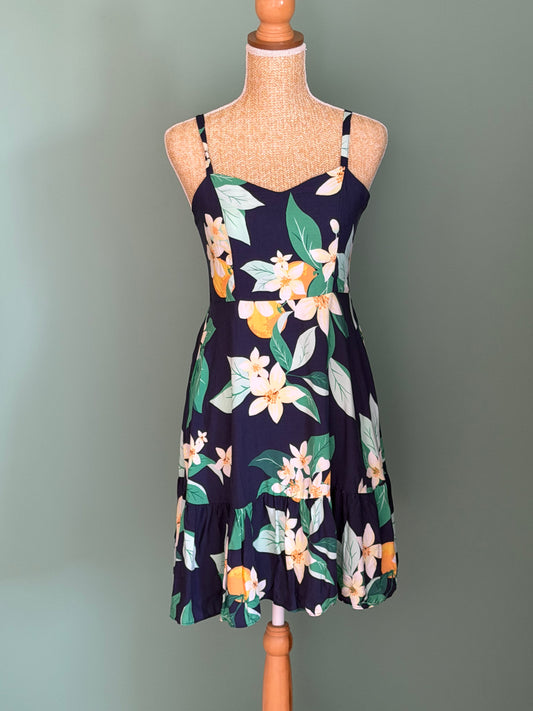Robe fleurie marine à imprimé citronnier – Taille S