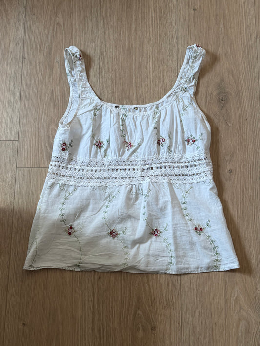 Débardeur bohème blanc brodé en coton – Taille S/M