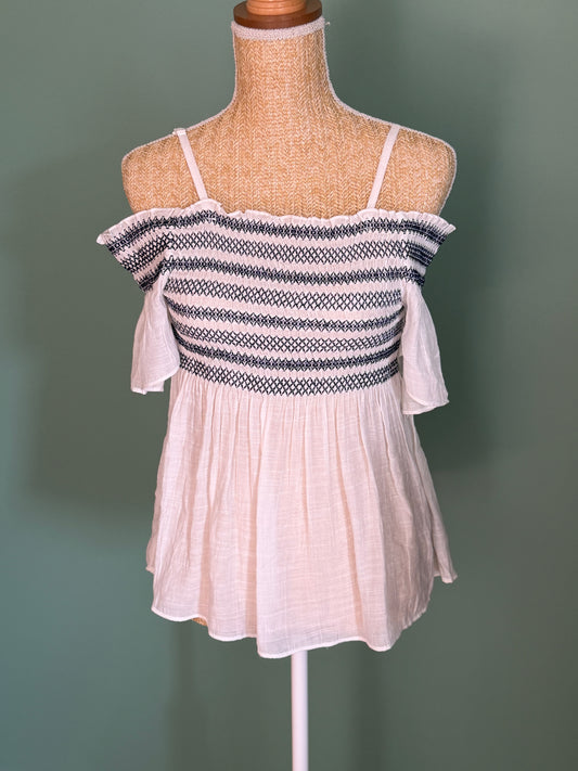 Top bohème blanc épaules dénudées – Taille M