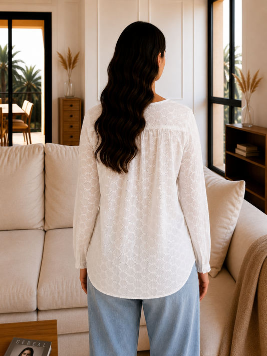 Blouse Blanche Broderie Anglaise Bohème - M Le salon de Faustine