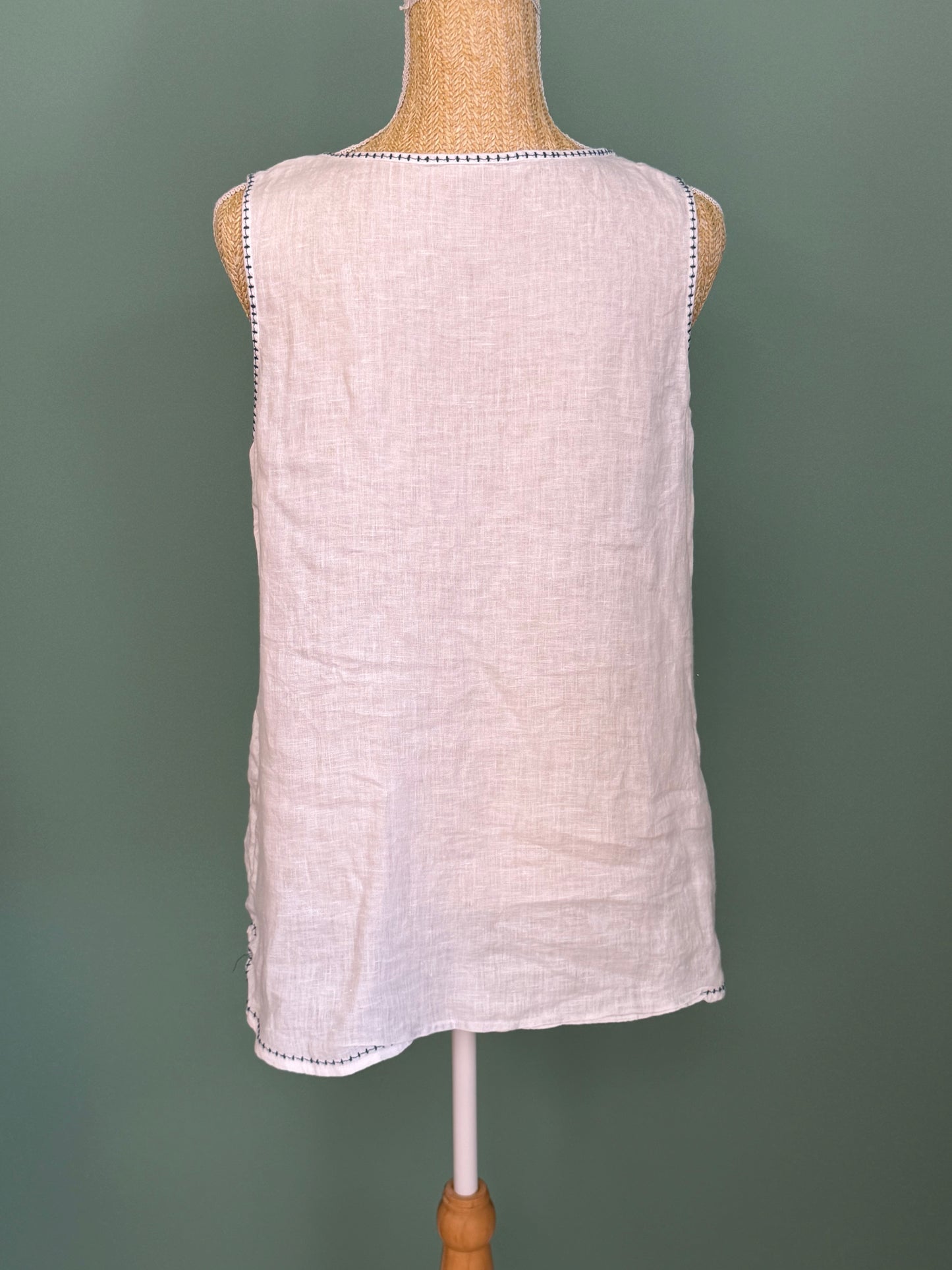 Débardeur en lin blanc brodé femme L