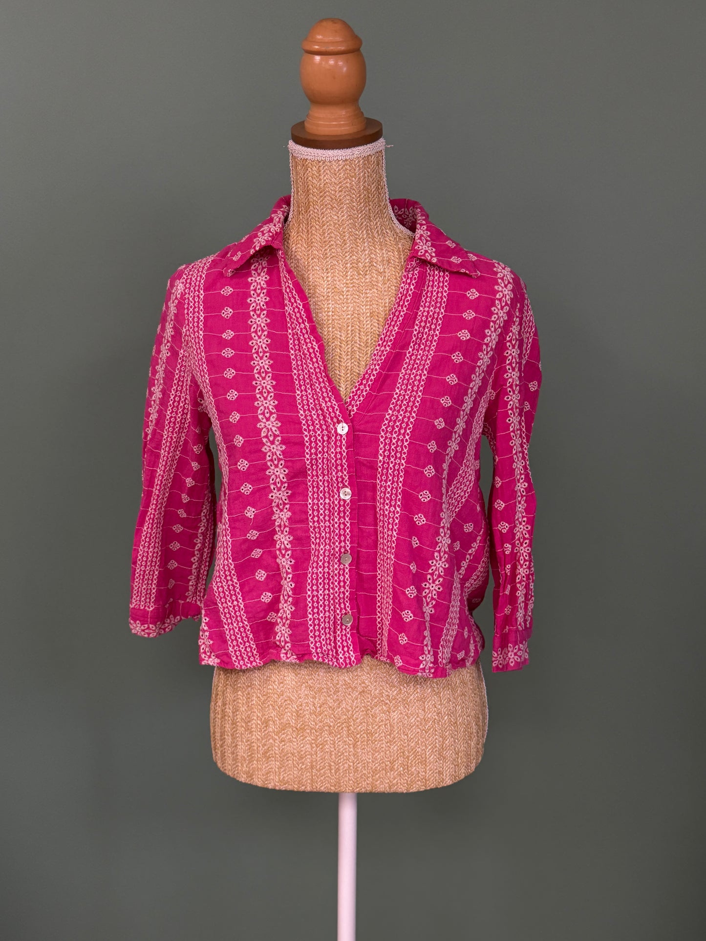 Chemise bohème brodée fuchsia ZARA 100 % coton – Taille S