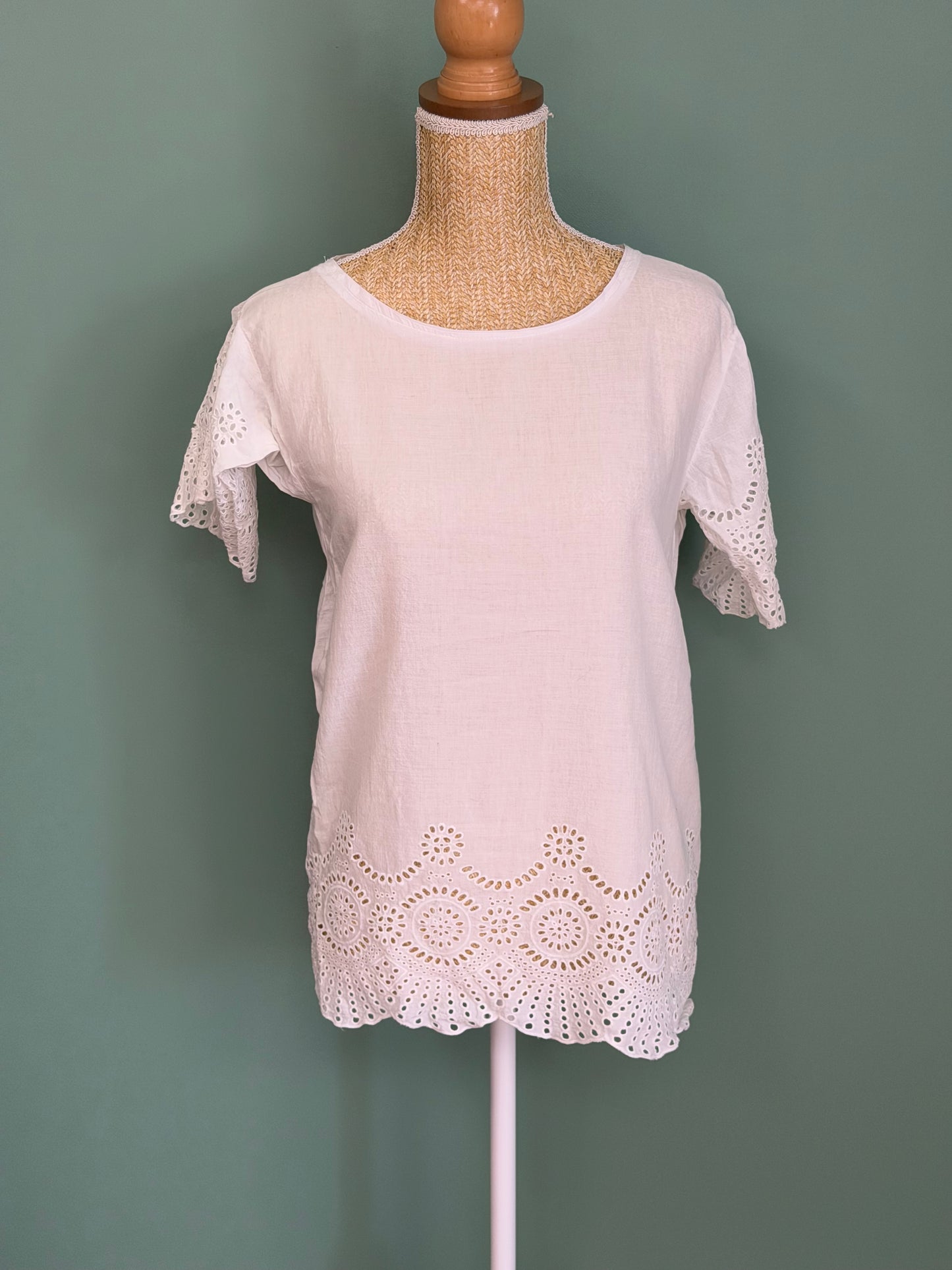 Tunique blanche en lin et broderie anglaise femme M
