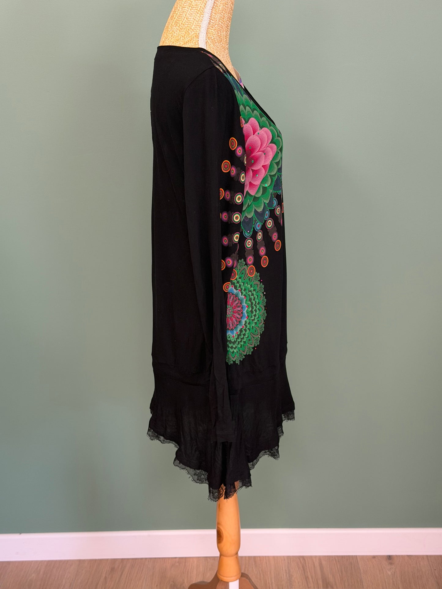 Tunique / Robe Desigual noire imprimé paon - Taille XXL