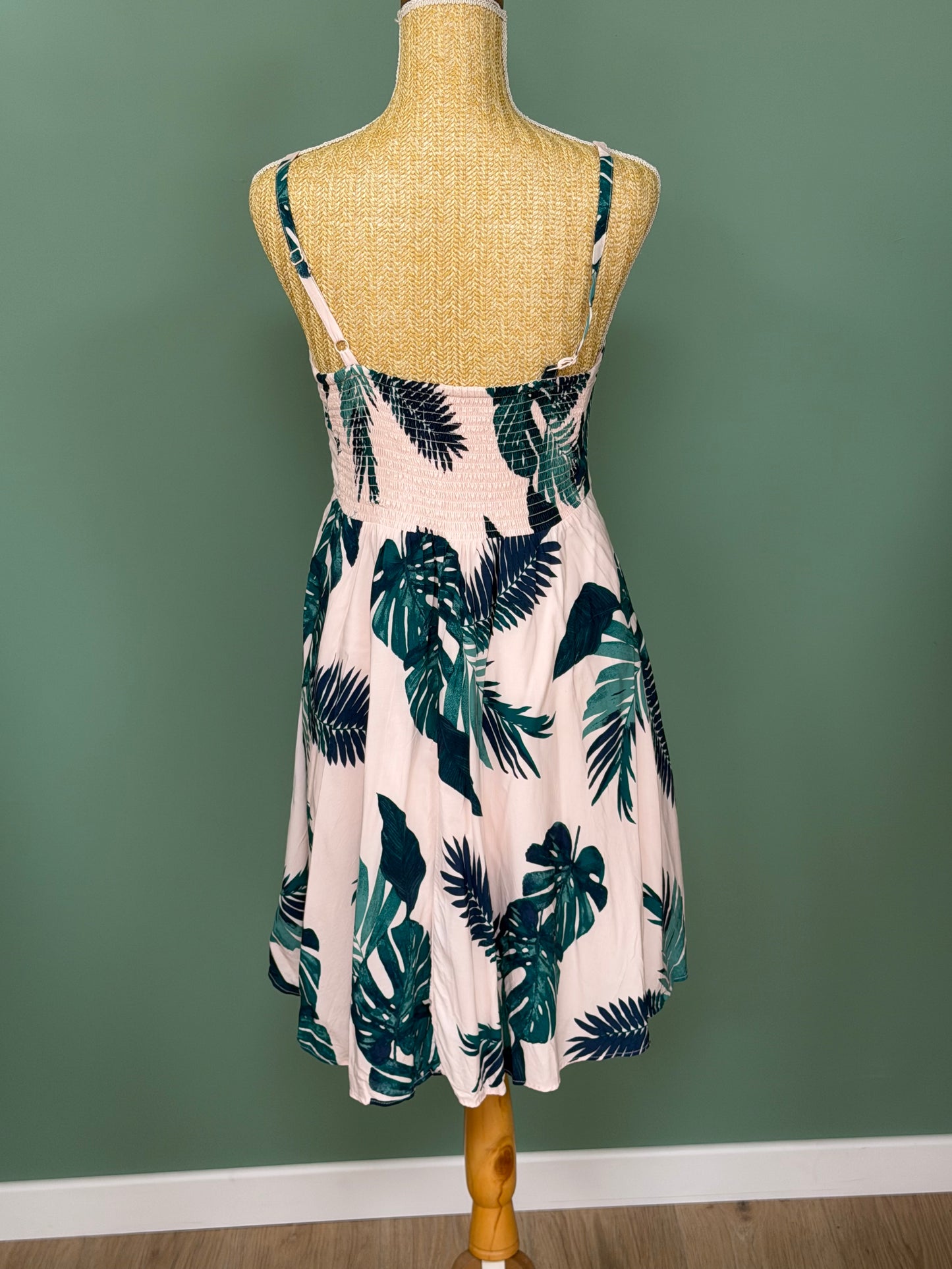 Robe tropicale feuillage vert & blanc à fines bretelles  ´- Taille M