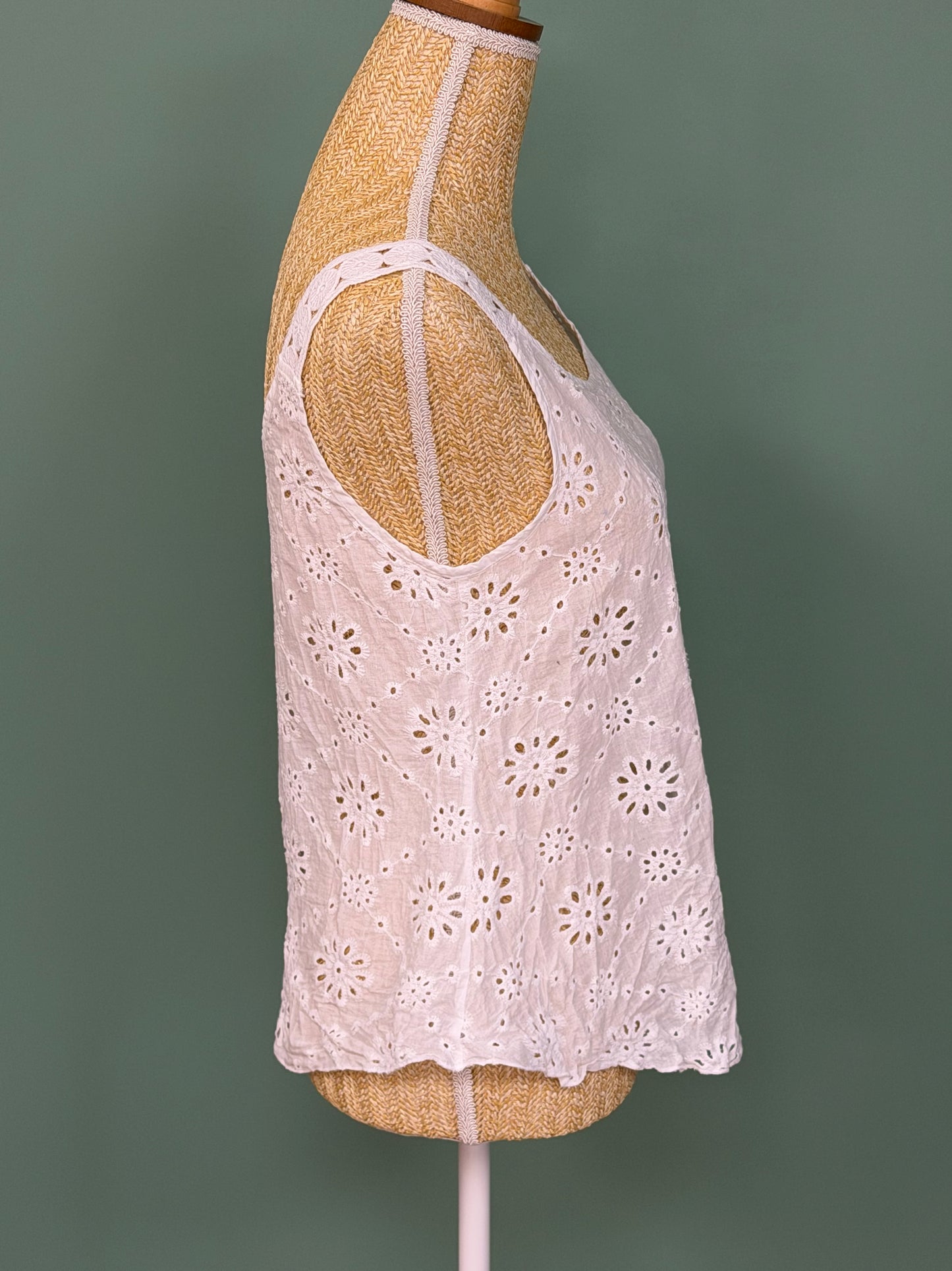 Débardeur en broderie anglaise blanc à bretelles ajourées – Taille M