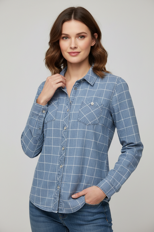 Chemise Guess à carreaux bleu clair
