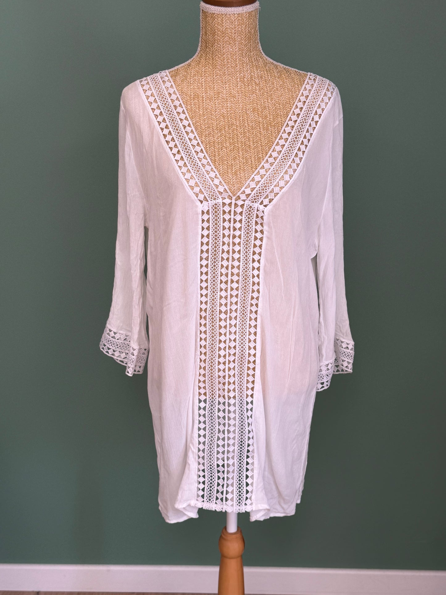 Robe tunique blanche à dentelle bohème femme XL