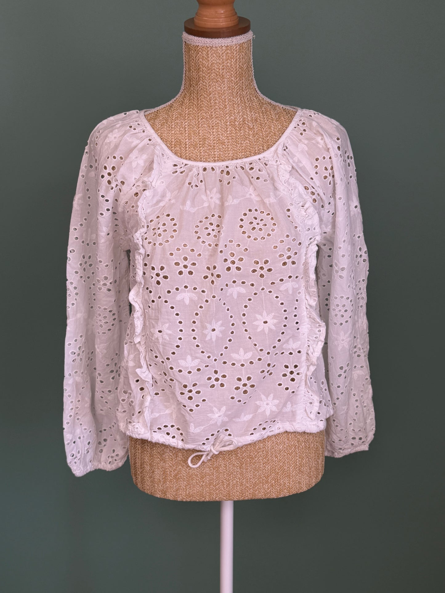 Blouse blanche en broderie anglaise 100 % coton femme M