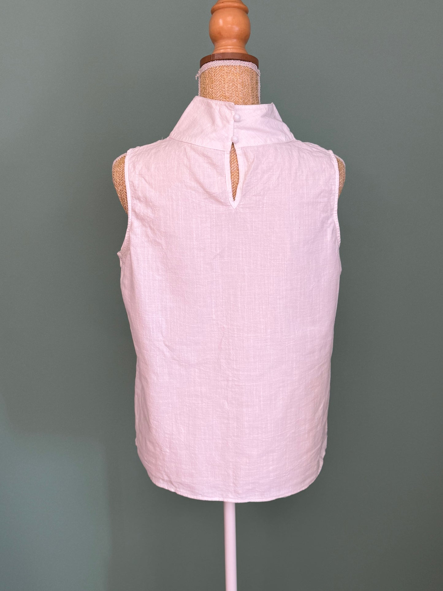 Blouse blanche sans manches en coton à col montant femme M