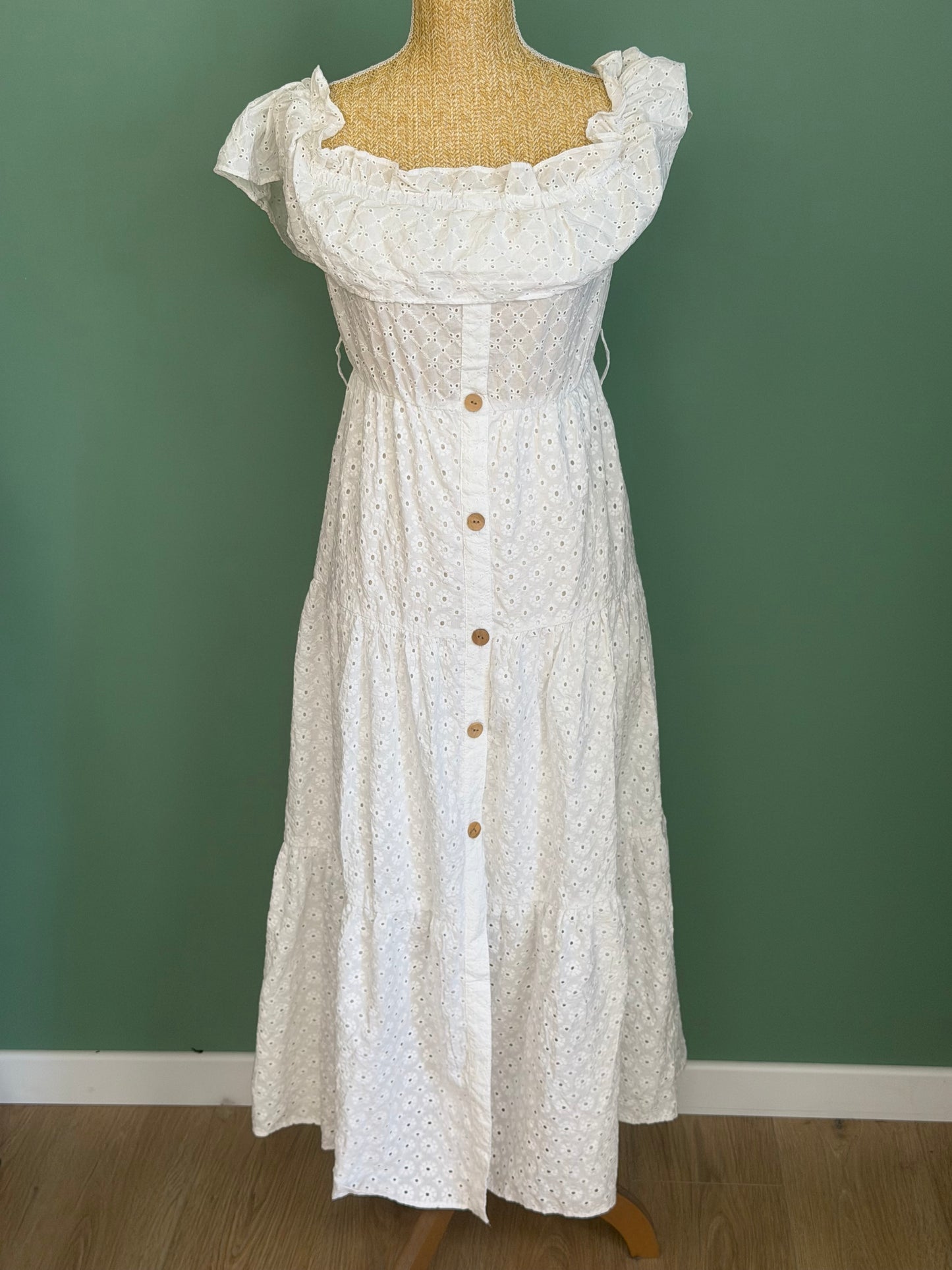 Robe longue blanche en broderie anglaise femme S