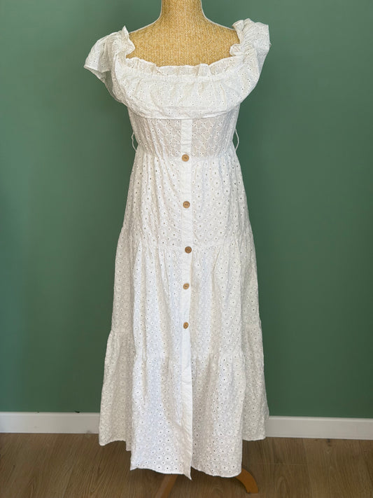 Robe longue blanche en broderie anglaise femme S
