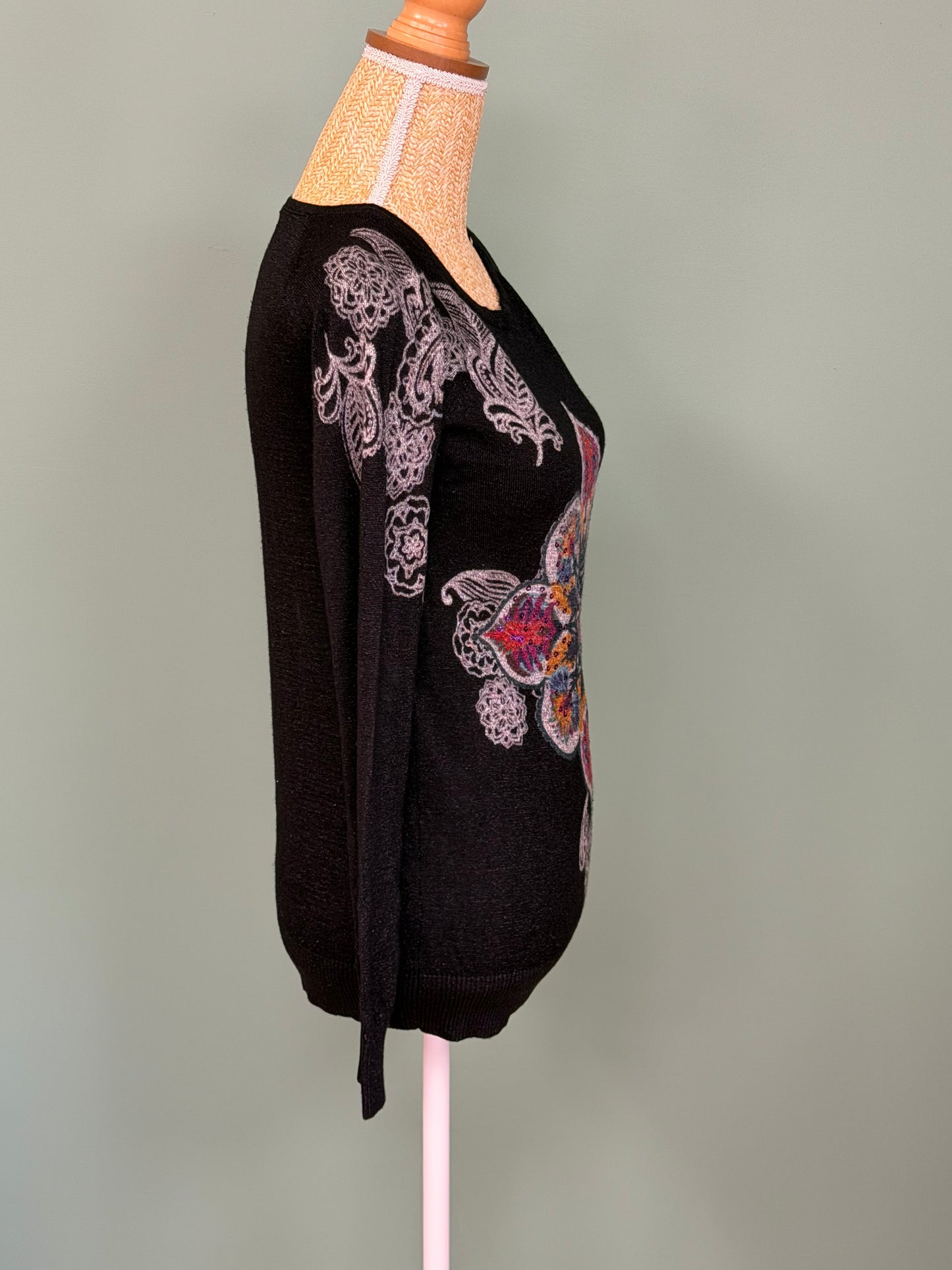 Pull Desigual noir motif mandala brodé - Taille M
