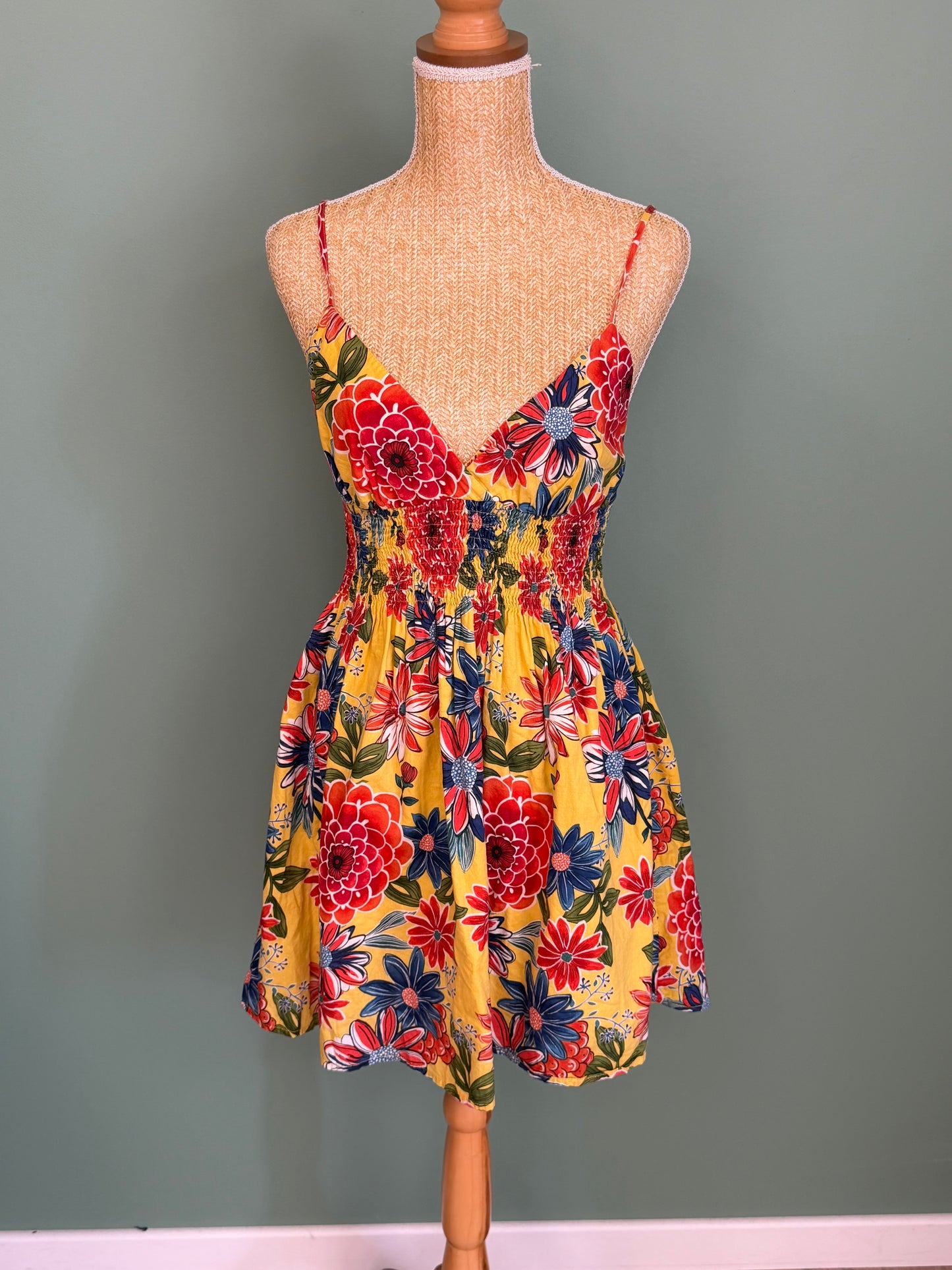 Robe fleurie jaune femme en coton taille S