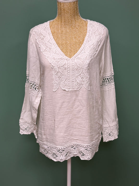 Blouse blanche bohème dentelle & crochet