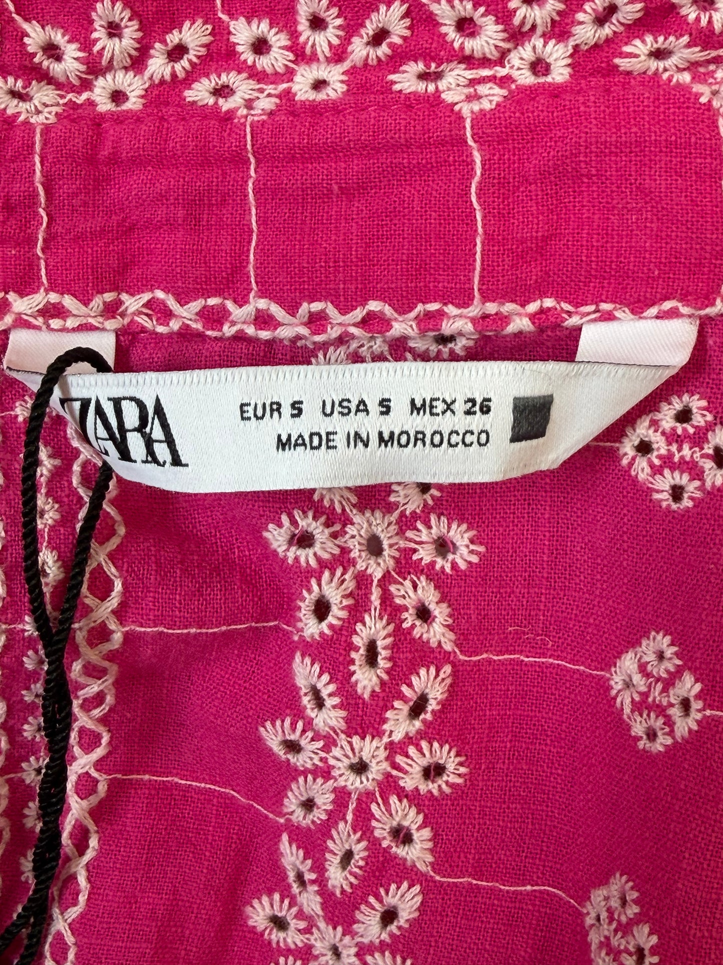 Chemise bohème brodée fuchsia ZARA 100 % coton – Taille S