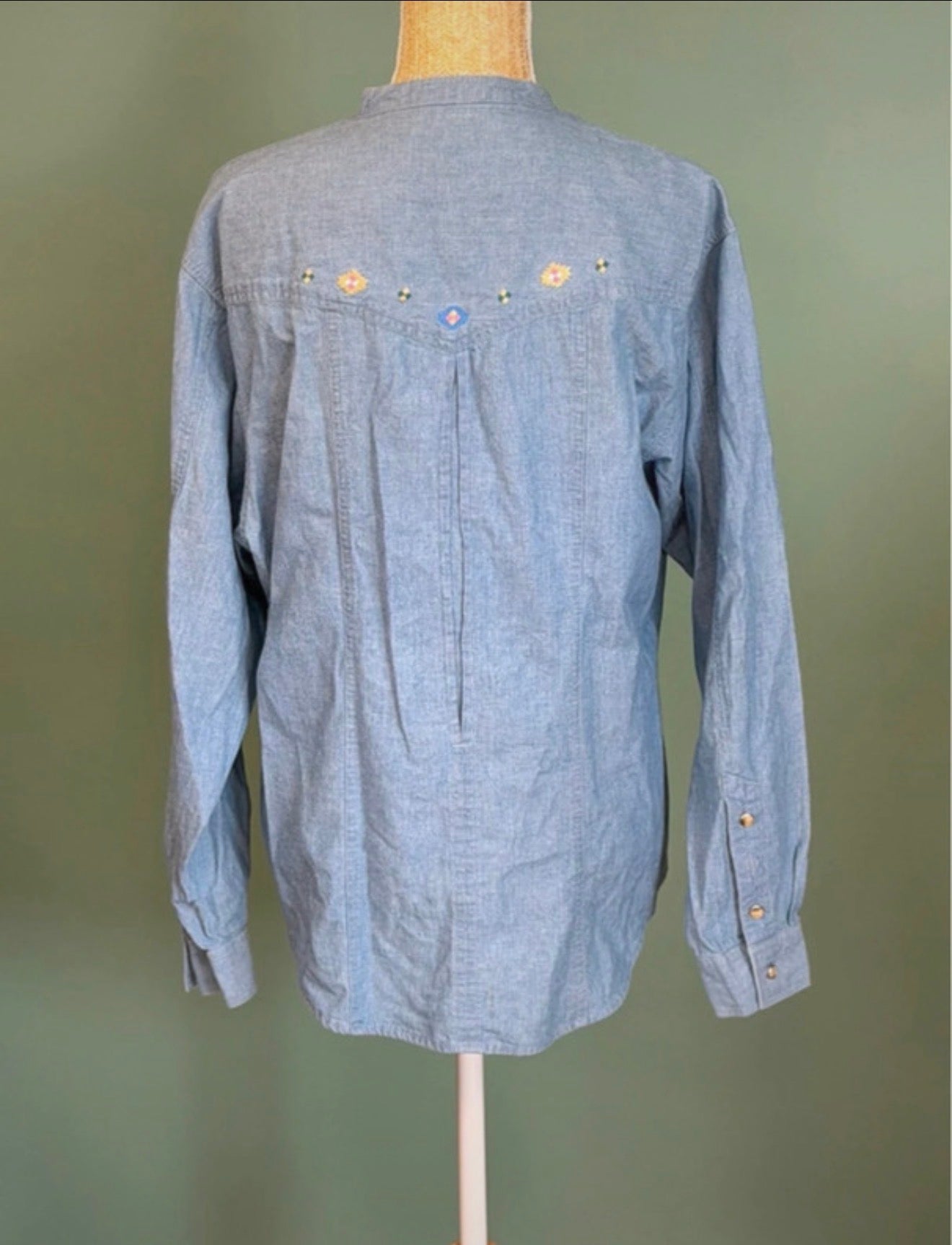 Chemise bleu chambray brodée - Wrangler Western Wear - Taille L