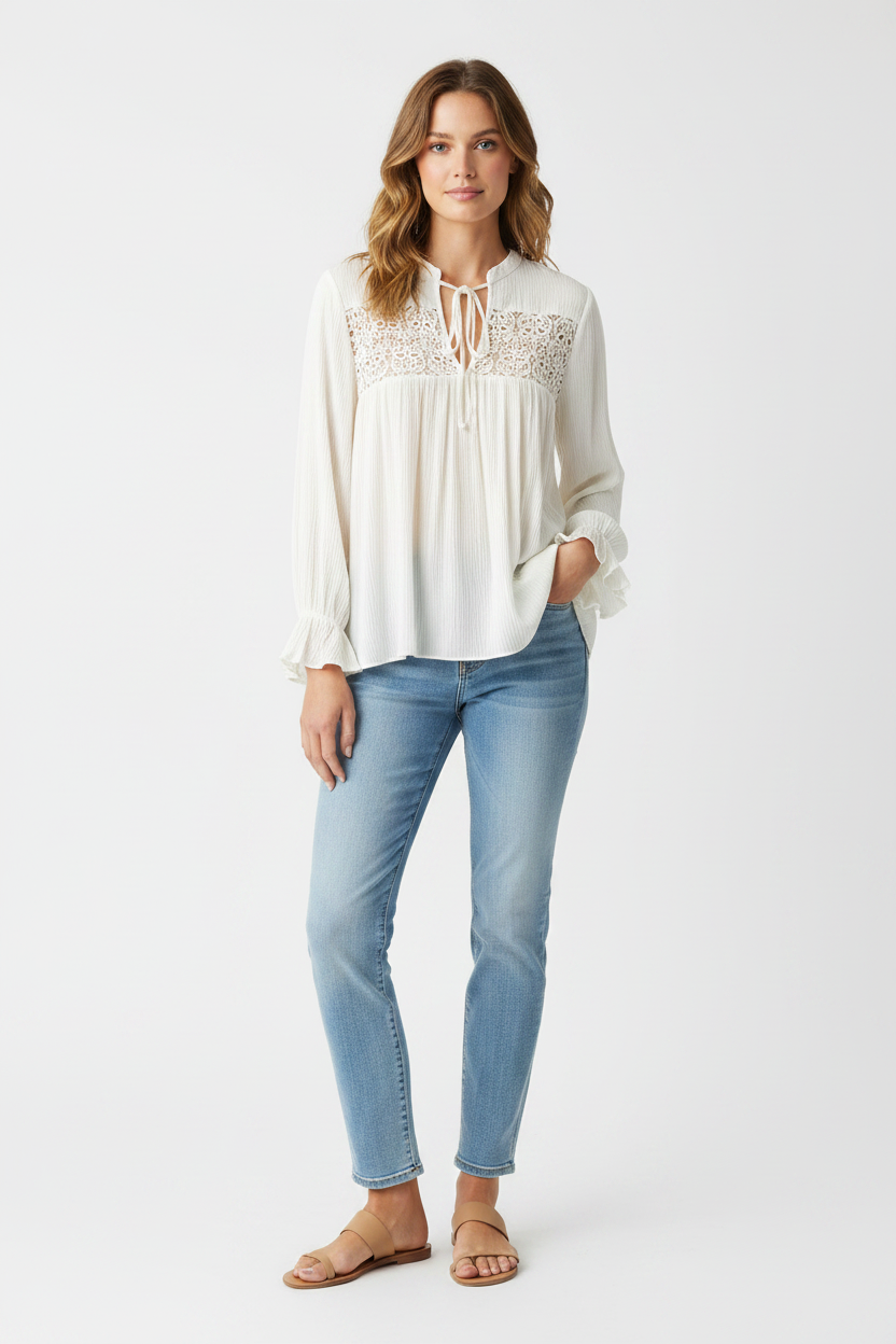 Blouse blanche fluide bohème avec dentelle