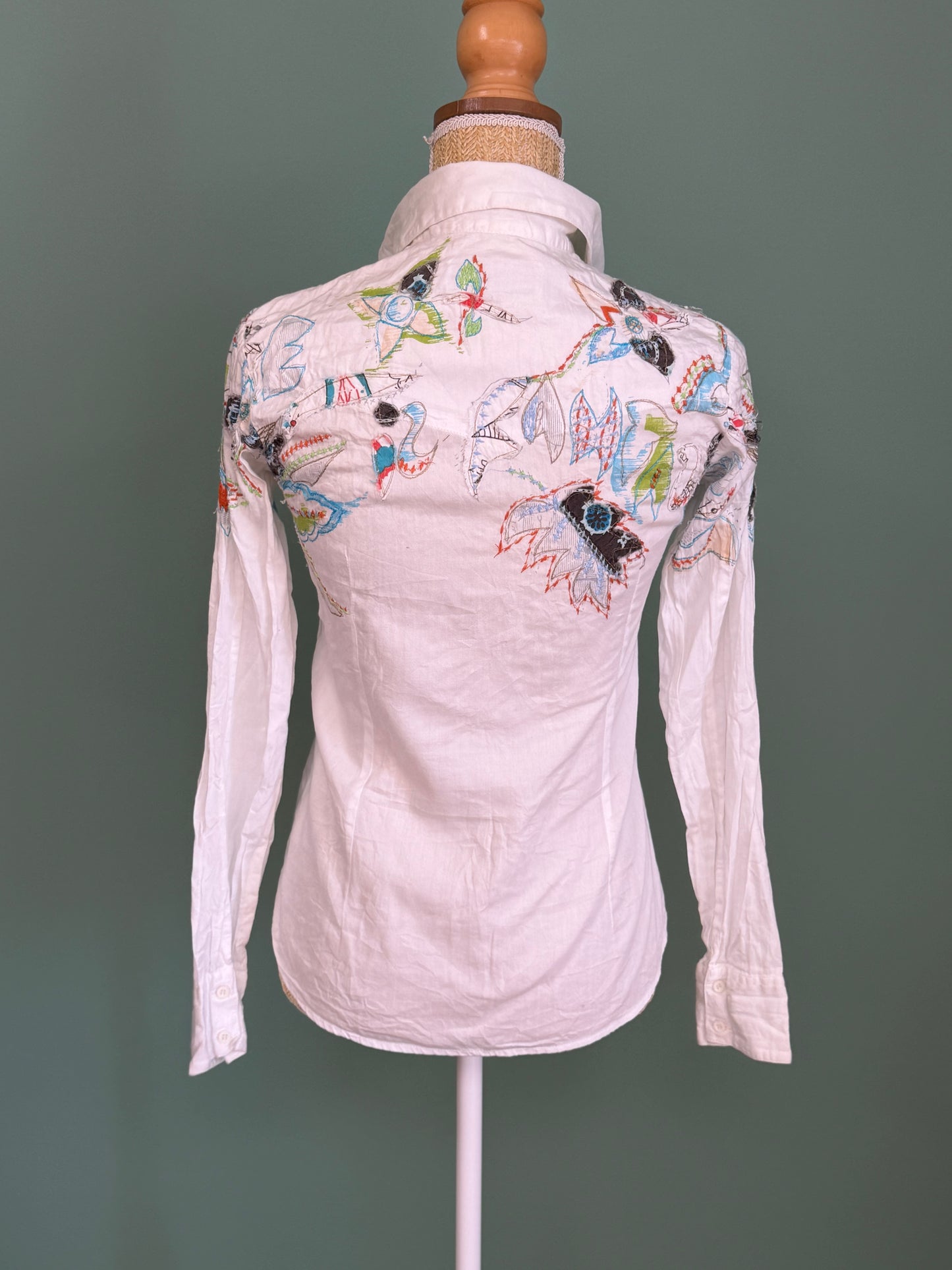 Chemise Desigual blanche brodée multicolore femme T36