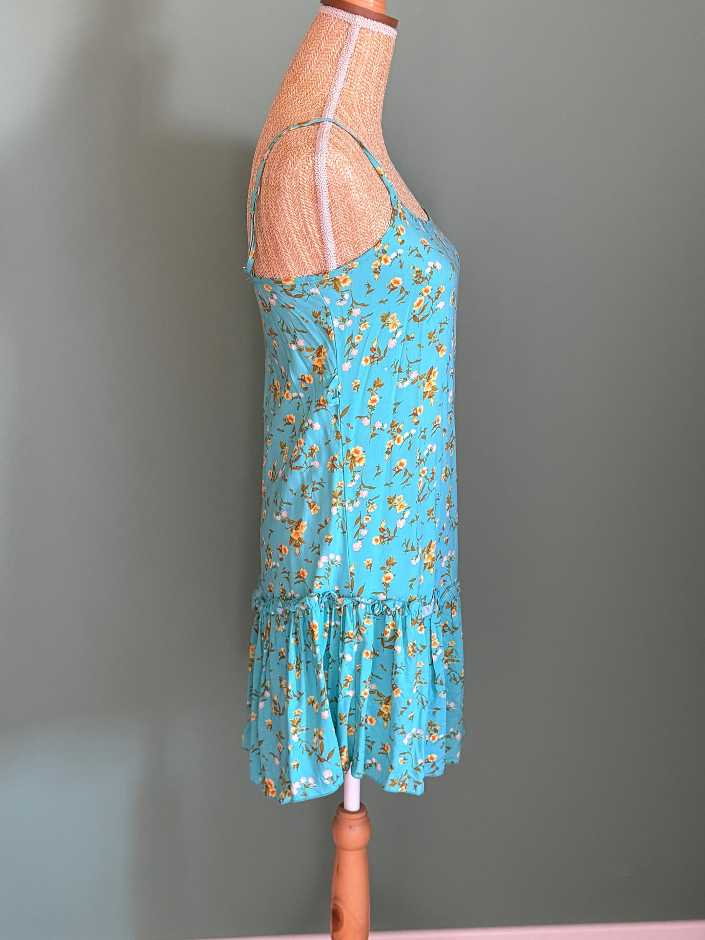 Robe fleurie bleu turquoise – Taille M