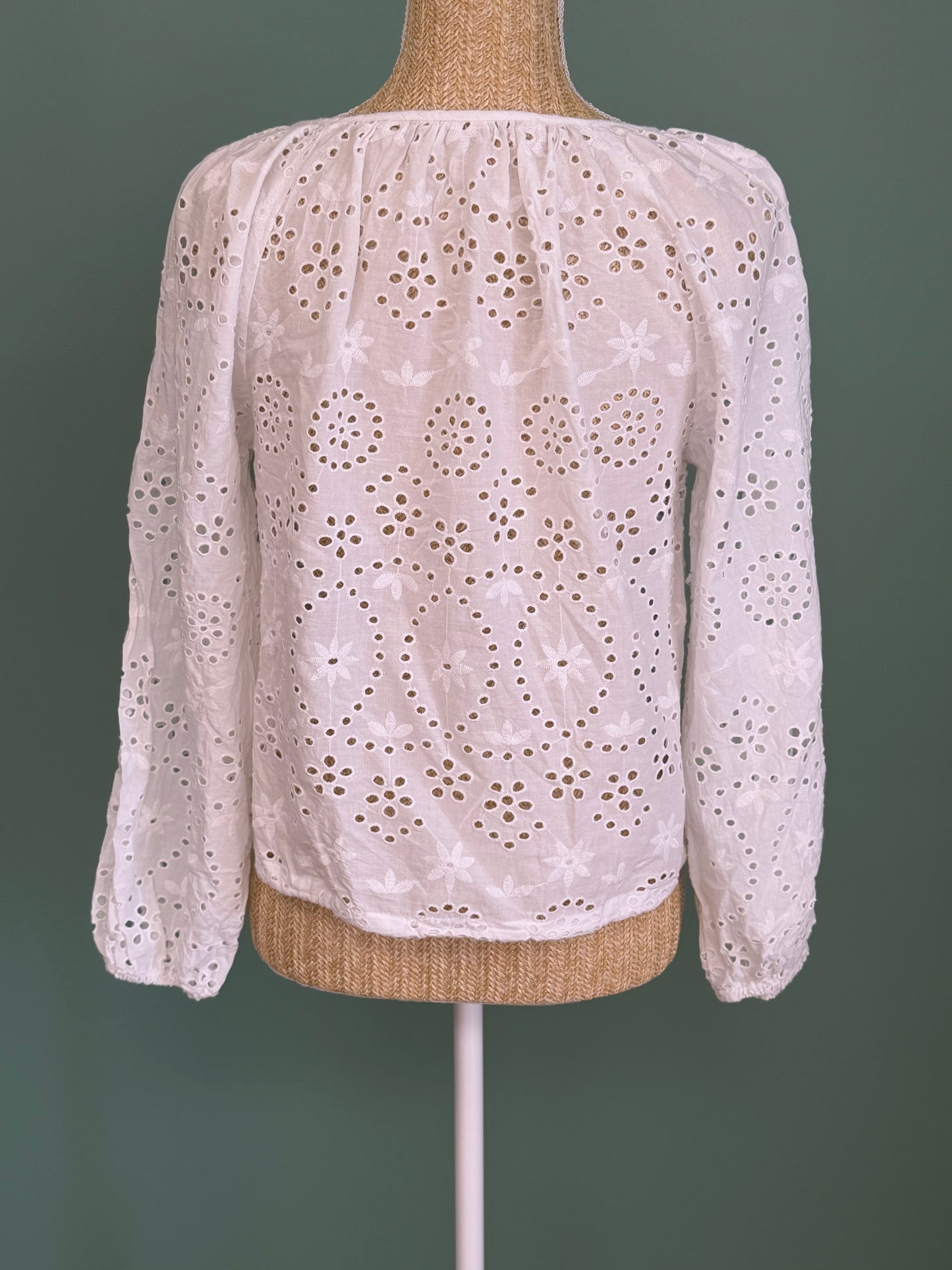 Blouse blanche en broderie anglaise 100 % coton femme M