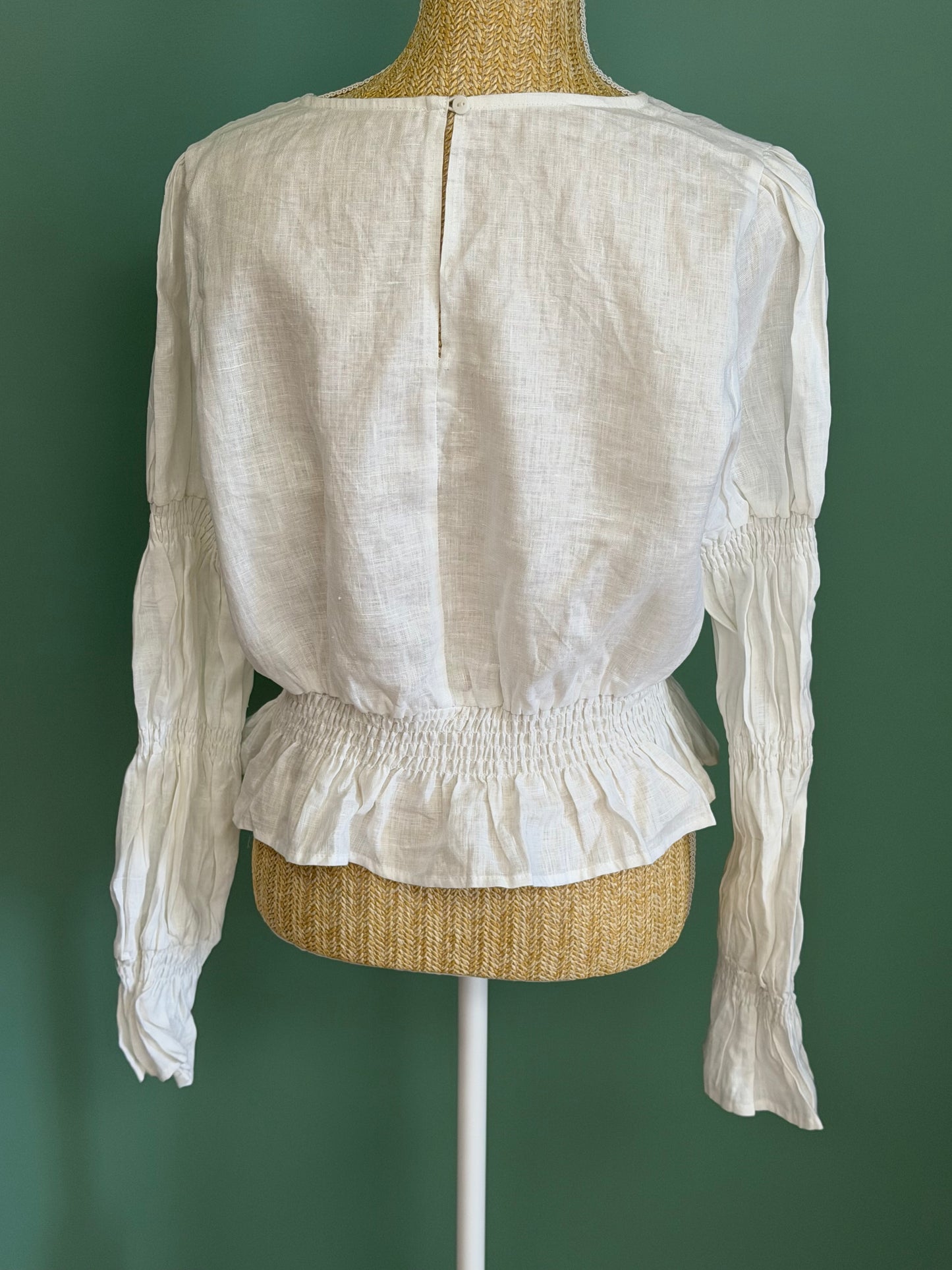 Blouse blanche en lin à taille smockée femme L