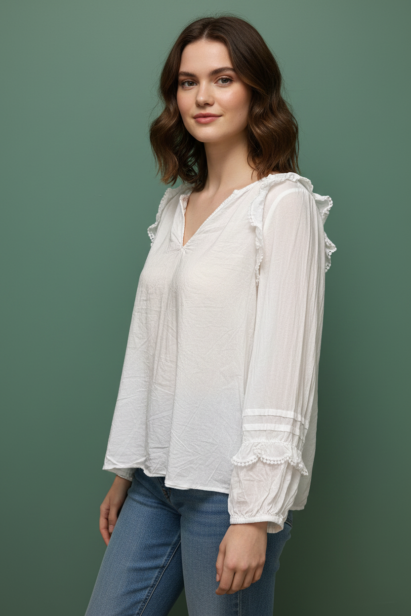 Blouse blanche fluide à volants