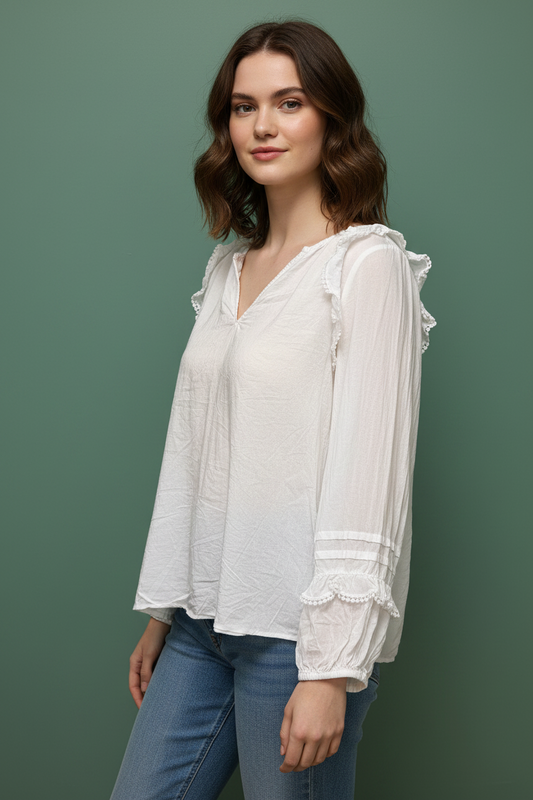 Blouse blanche fluide à volants