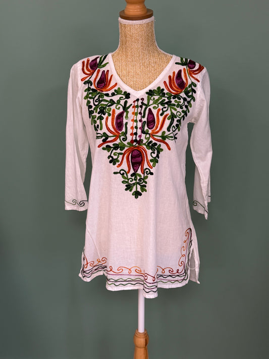 Tunique blanche brodée bohème femme taille L